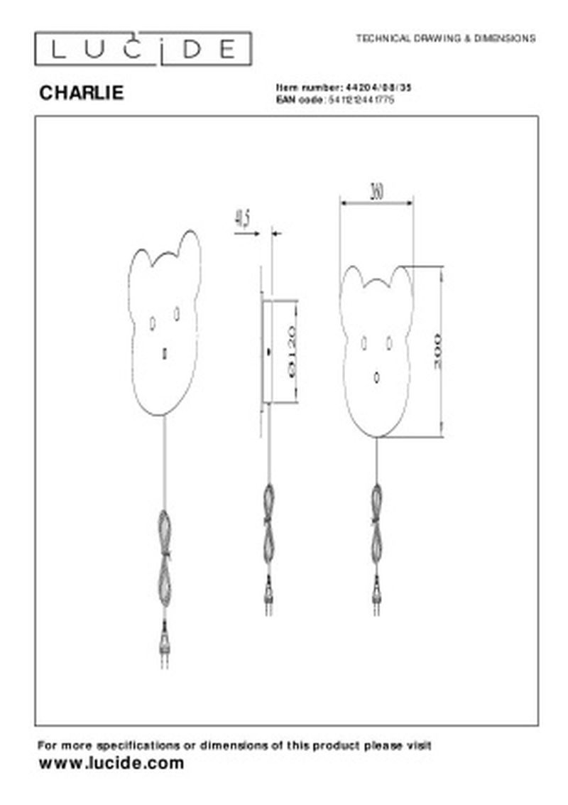 Lucide CHARLIE - Nástenné svietidlo deti - LED Dim. - 1x7W 2600K/2700K - Modrá